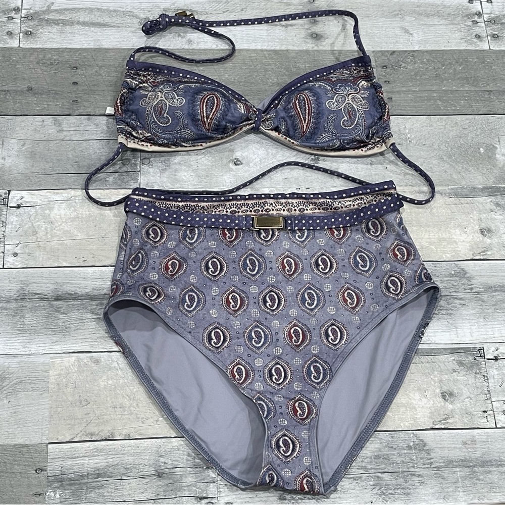 ZIMMERMANN VITALI HALTER BIKINI 2-PIECE TOP & BOTOMS - BLUE PAISLEY - SZ - 8 .US